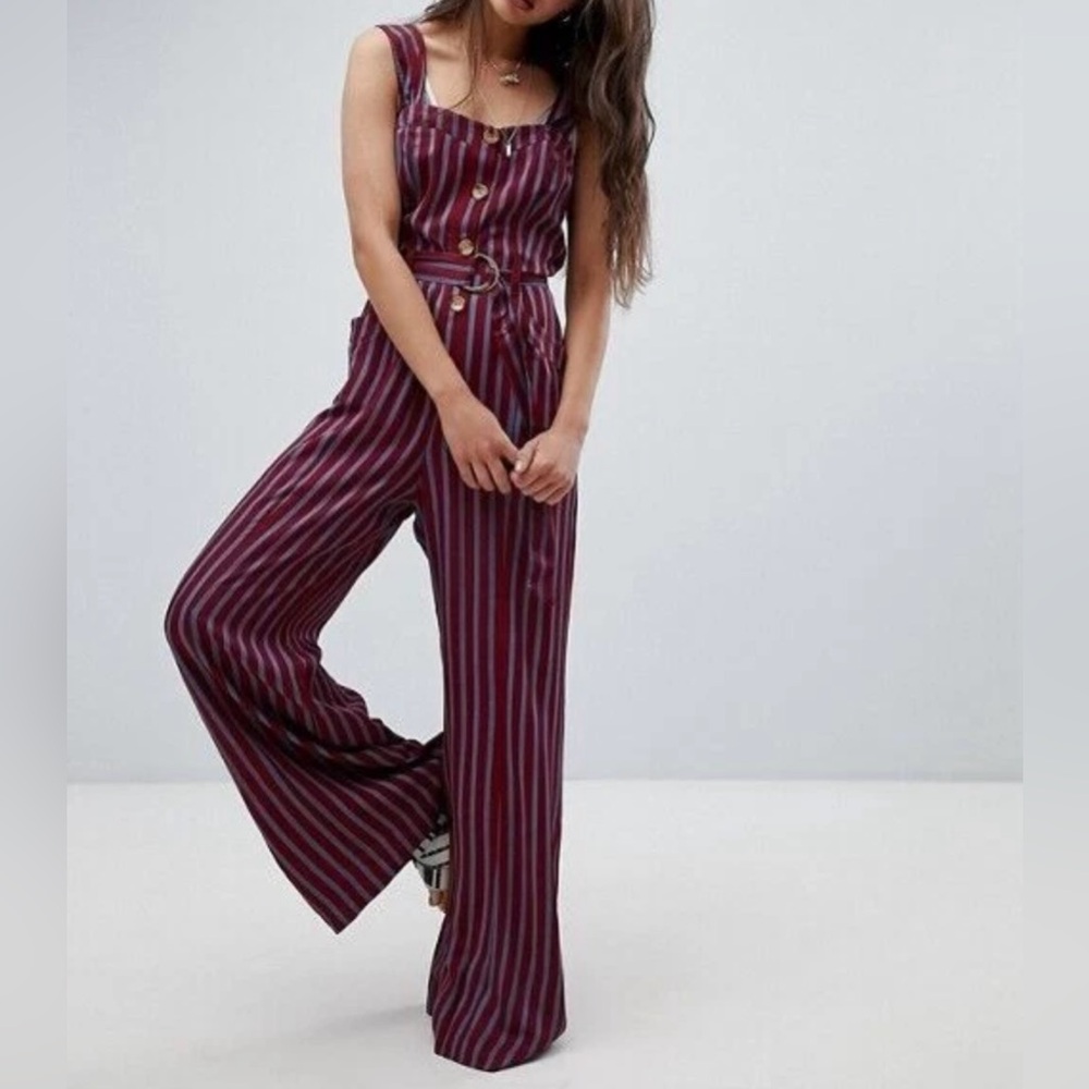 Free People City Girl Jumpsuit in Red and Blue